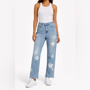 Pacsun 100% Cotton Raw Hem Boyfriend Fit Floral Print Light-wash Jeans Size 26